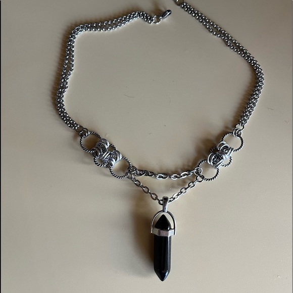 Handmade maille choker & Black obsidian bullet charm boho necklace - Picture 14 of 15